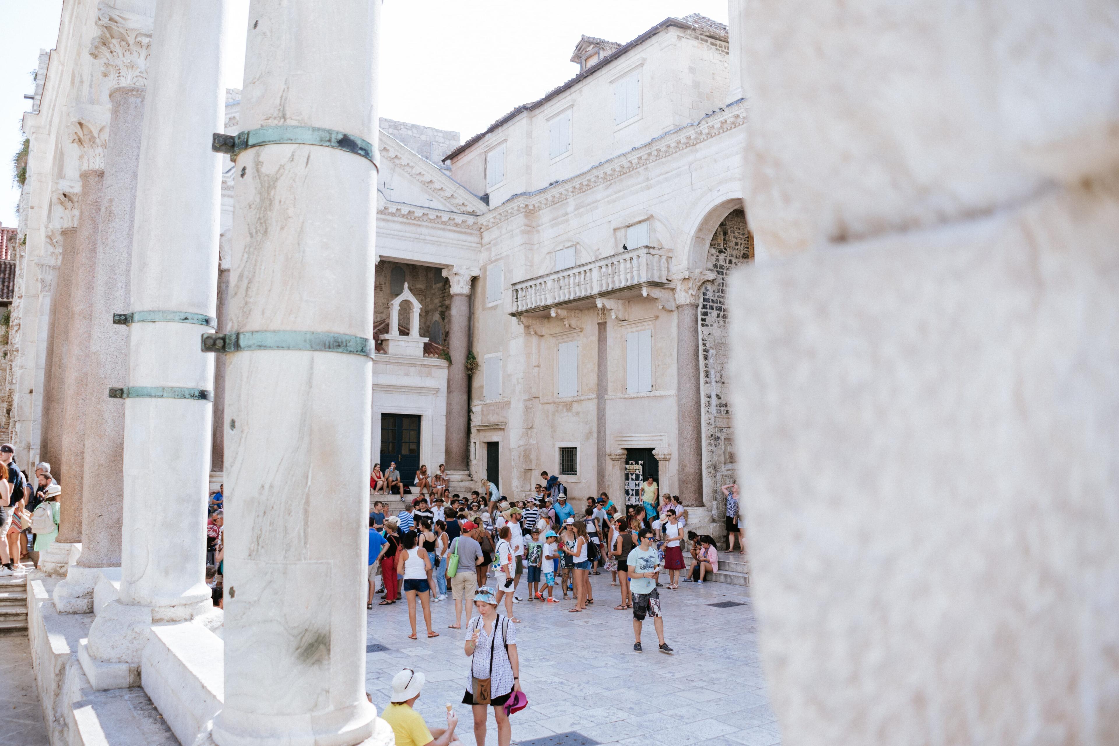 Crowd around historic building