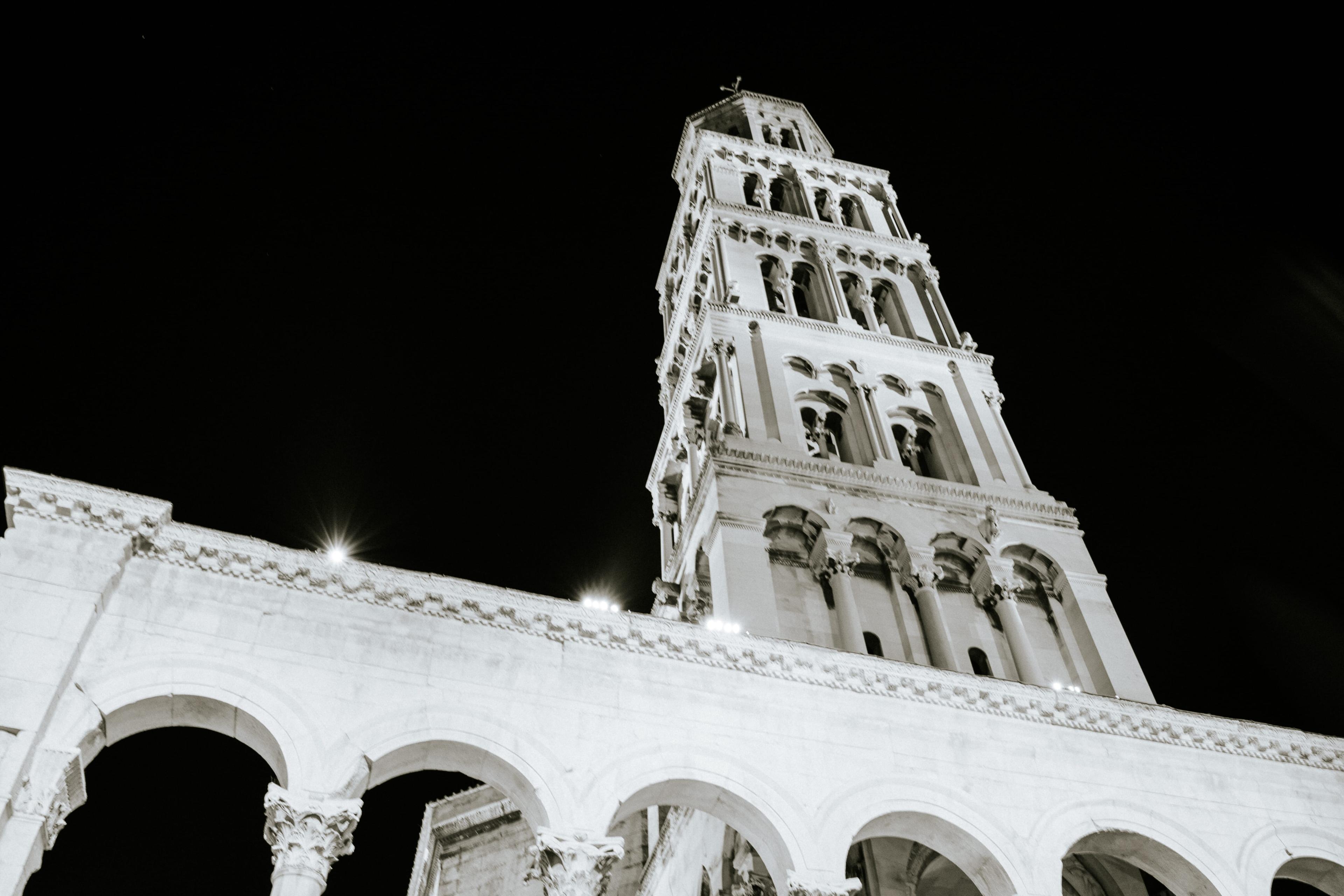 Night lit clock tower