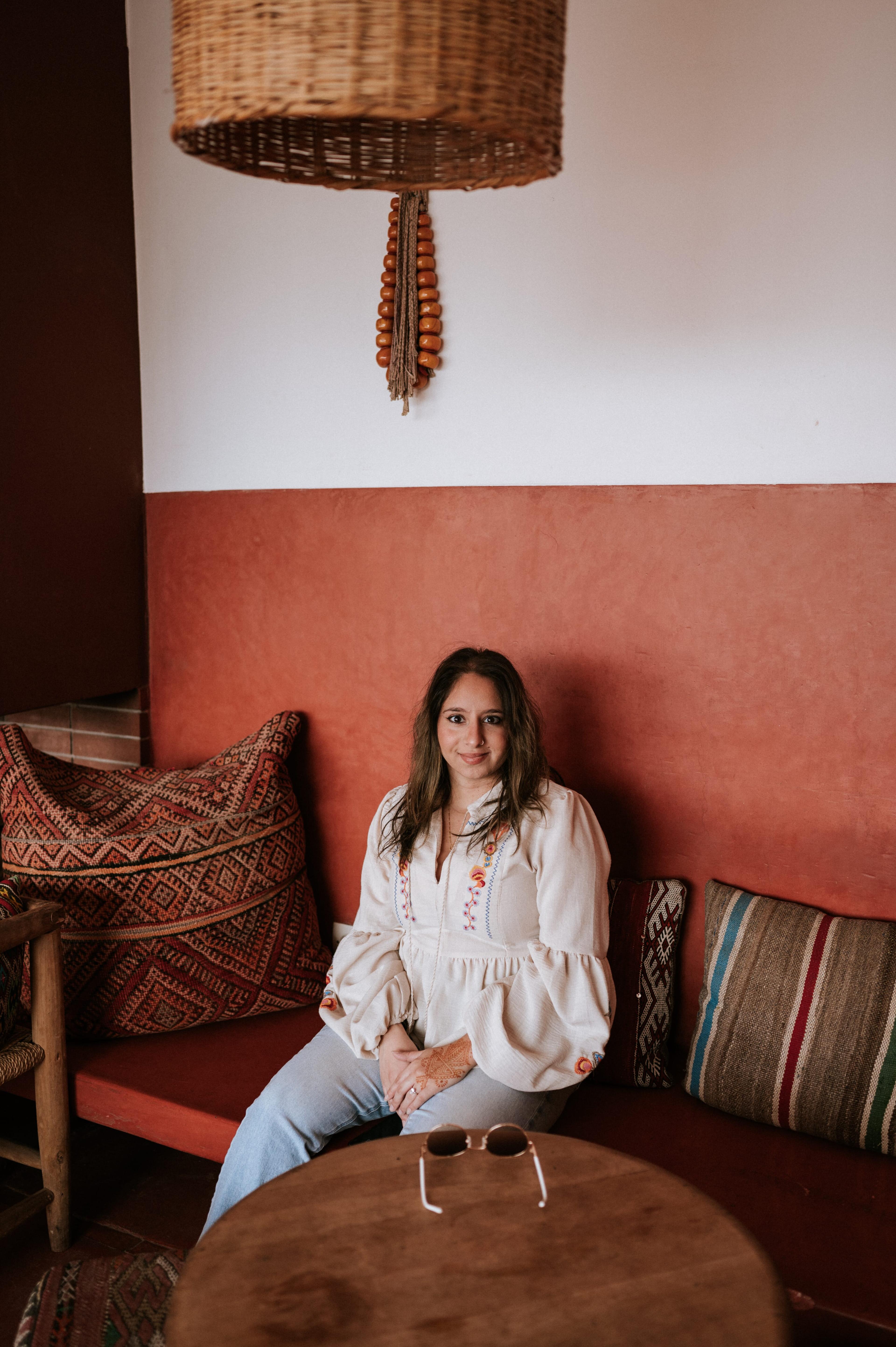 Woman sitting on couch room