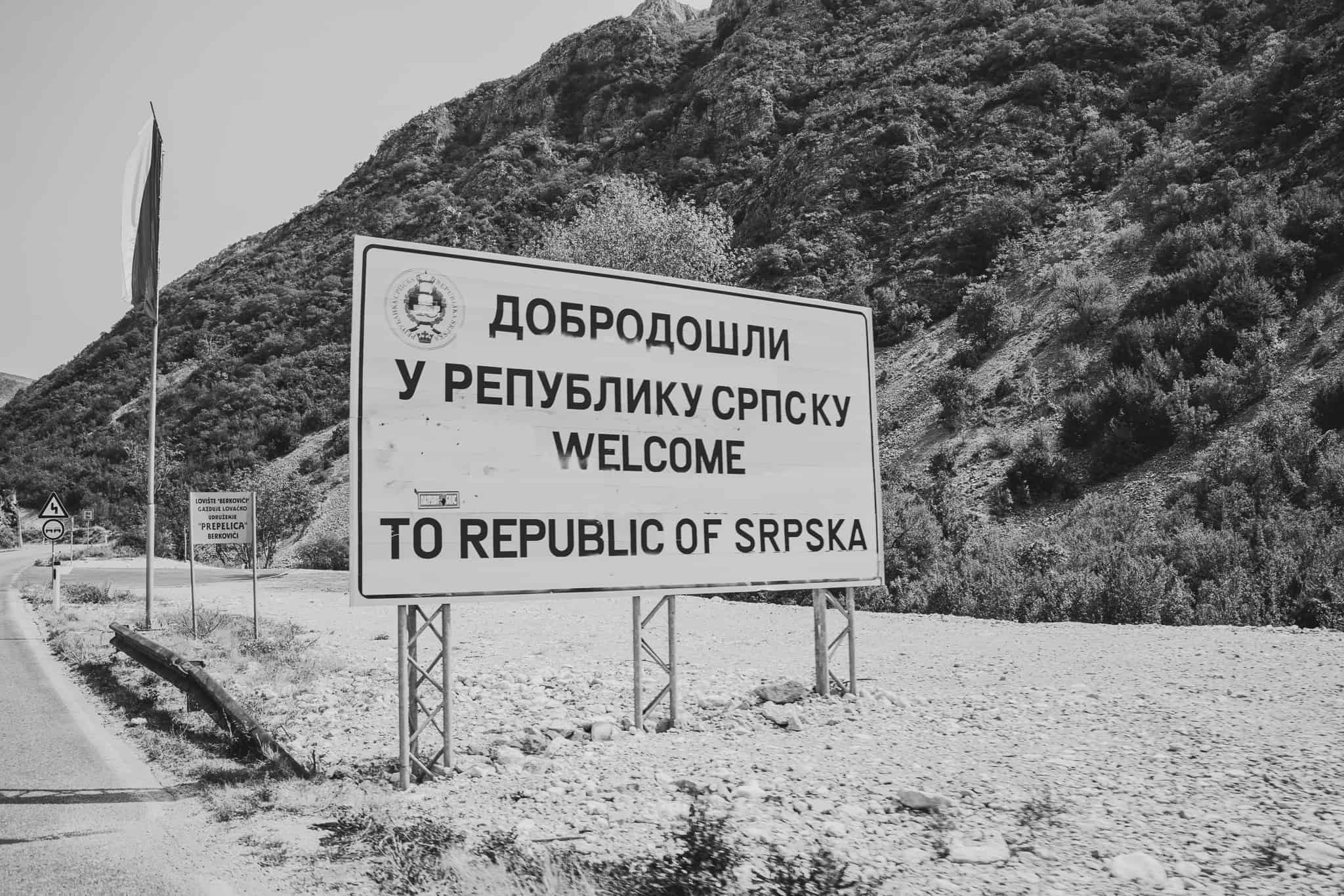 A welcome sign to Republika Srpska in Bosnia and Herzegovina